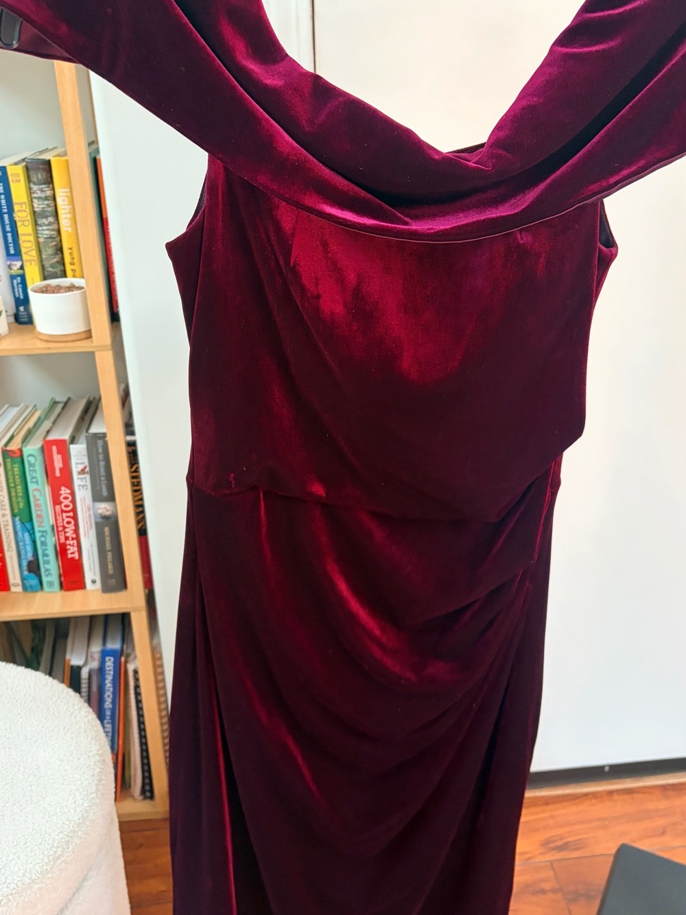 Vince Camuto Burgundy Velvet Off-Shoulder Midi Dress